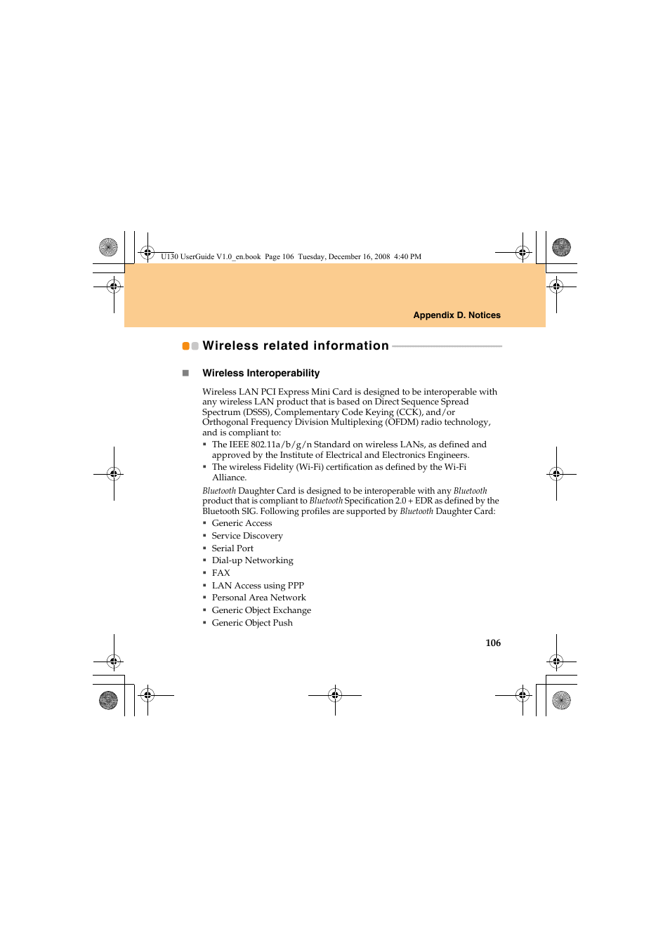 Wireless related information, Wireless related, Information | Lenovo IdeaPad U130 User Manual | Page 115 / 136