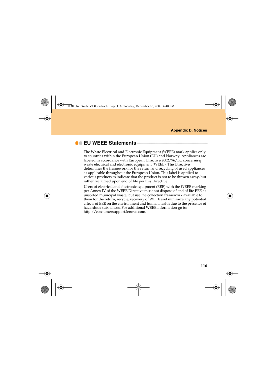 Eu weee statements | Lenovo IdeaPad U130 User Manual | Page 125 / 136