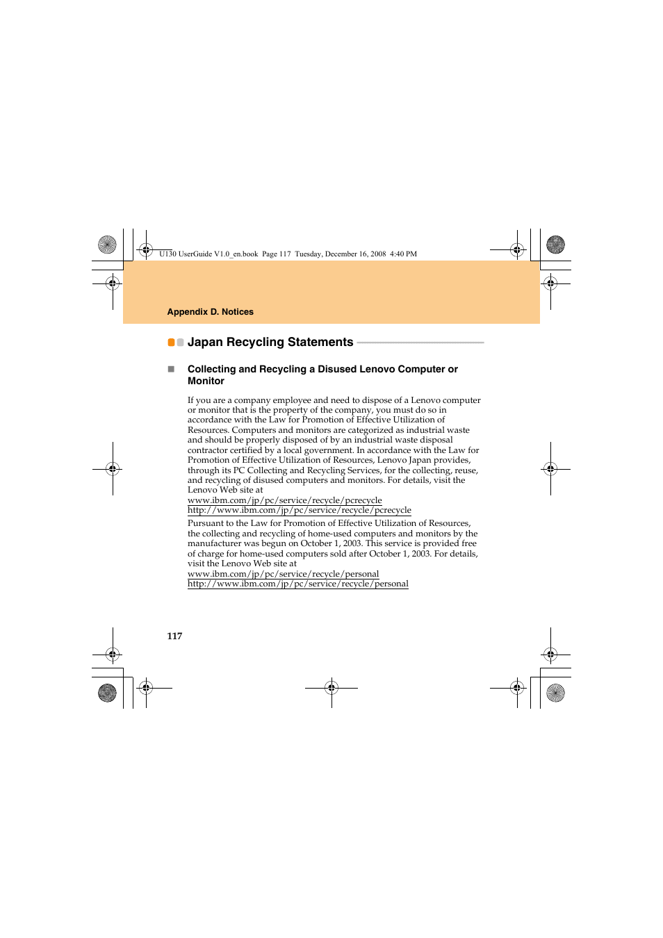 Japan recycling statements | Lenovo IdeaPad U130 User Manual | Page 126 / 136