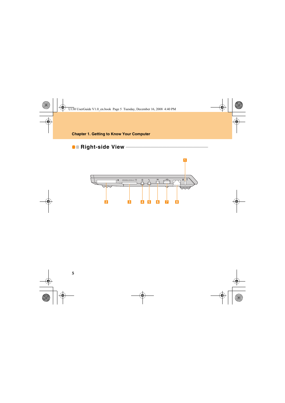 Right-side view | Lenovo IdeaPad U130 User Manual | Page 14 / 136