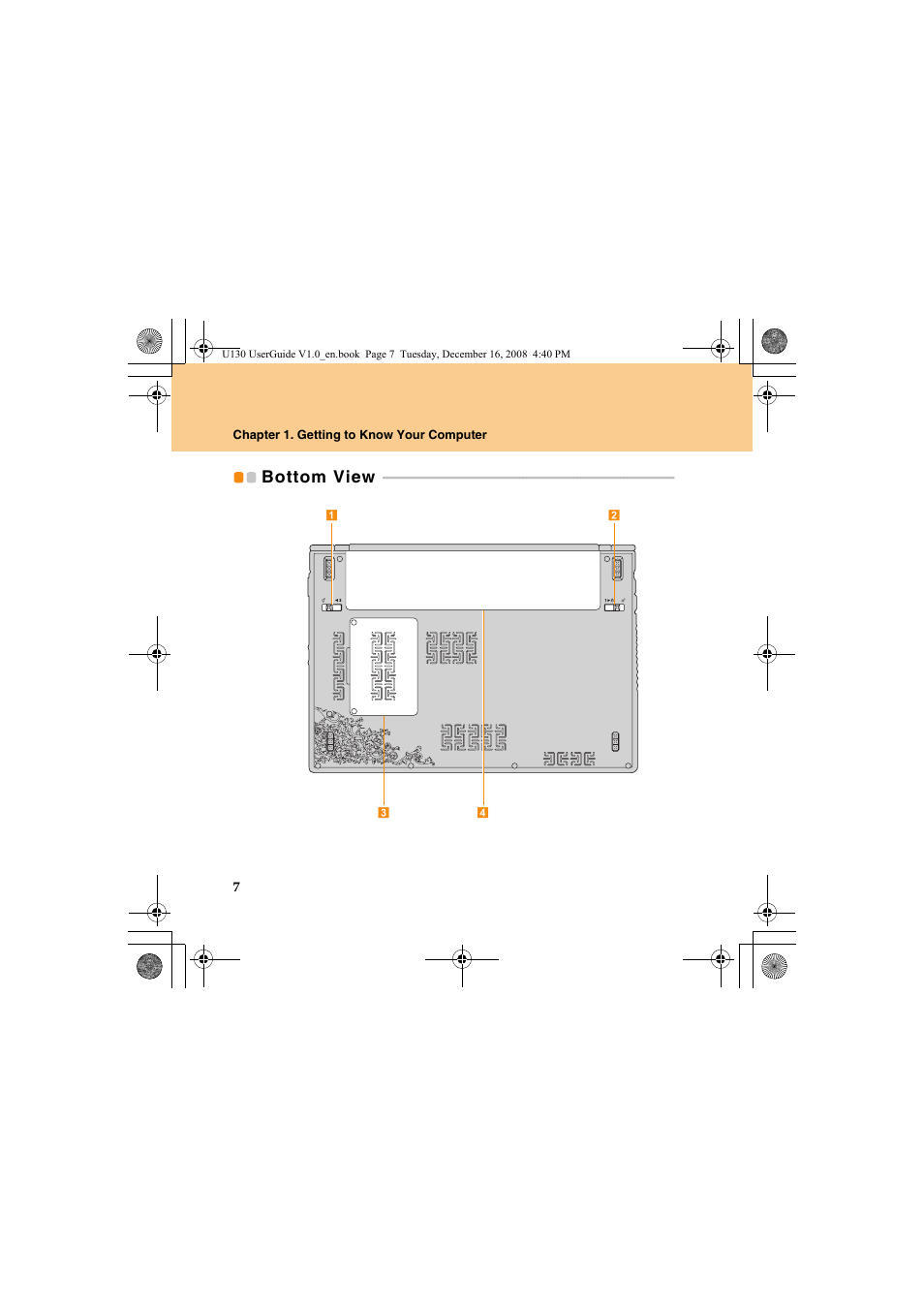 Bottom view | Lenovo IdeaPad U130 User Manual | Page 16 / 136