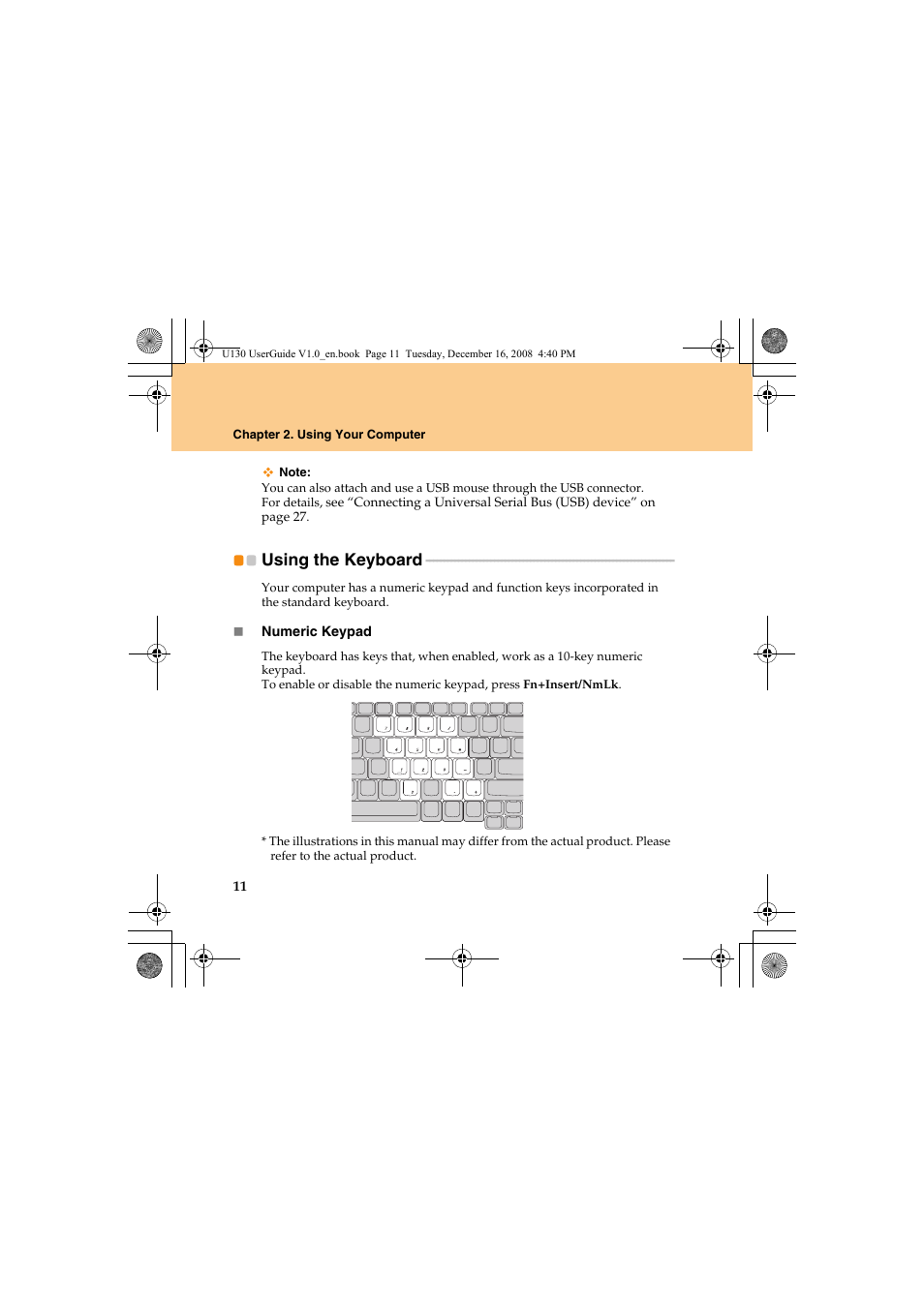 Using the keyboard | Lenovo IdeaPad U130 User Manual | Page 20 / 136