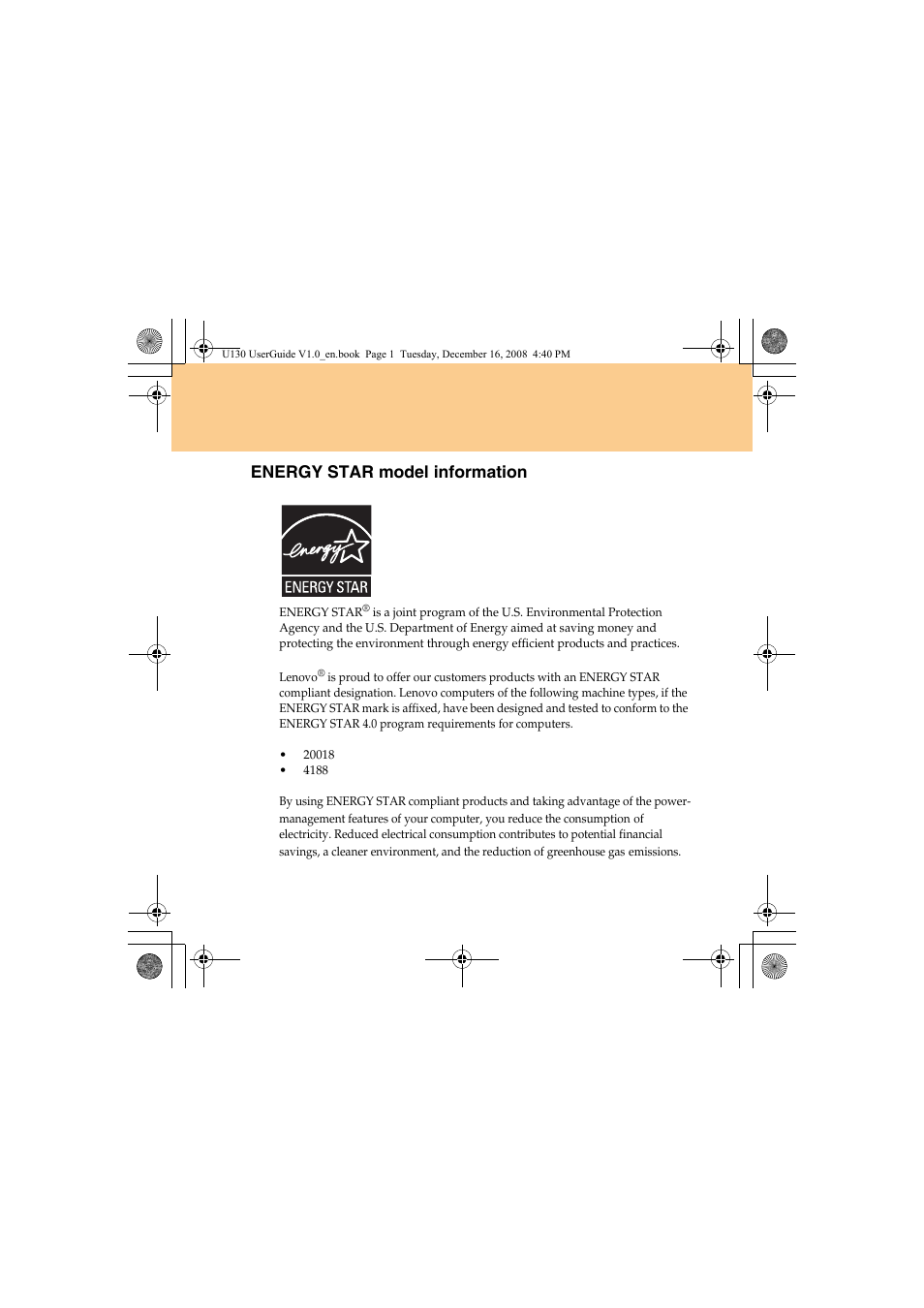 Energy star model information | Lenovo IdeaPad U130 User Manual | Page 3 / 136