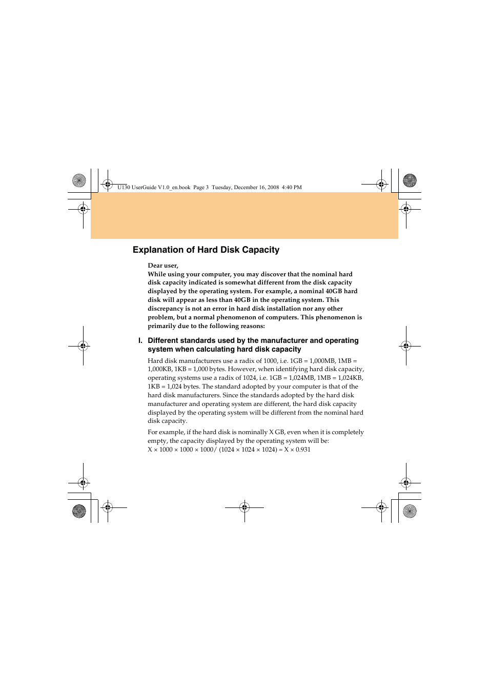 Explanation of hard disk capacity | Lenovo IdeaPad U130 User Manual | Page 5 / 136