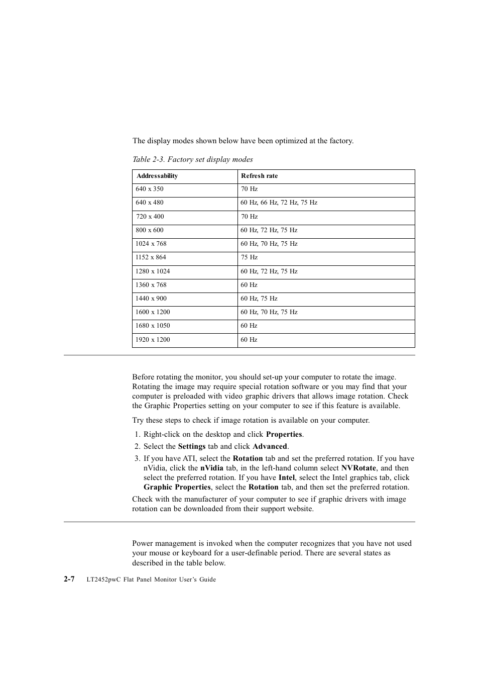 Image rotation, Understanding power management | Lenovo ThinkVision LT2452p Wide 24in LCD Monitor User Manual | Page 22 / 42