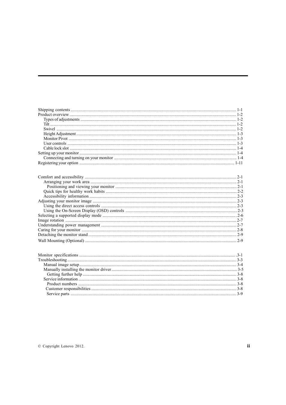 Lenovo ThinkVision LT2452p Wide 24in LCD Monitor User Manual | Page 3 / 42