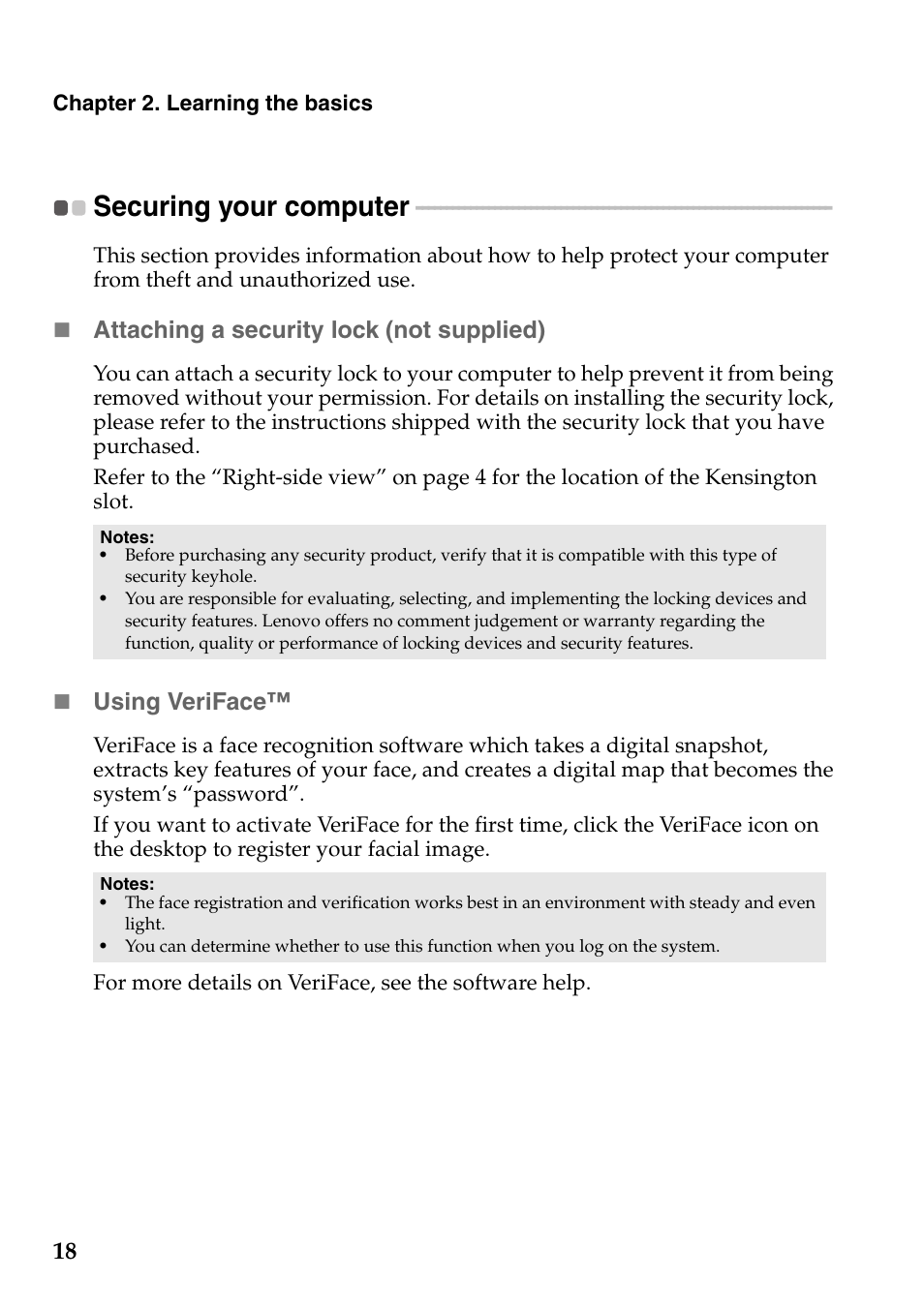 Securing your computer | Lenovo IdeaPad S205 User Manual | Page 22 / 46