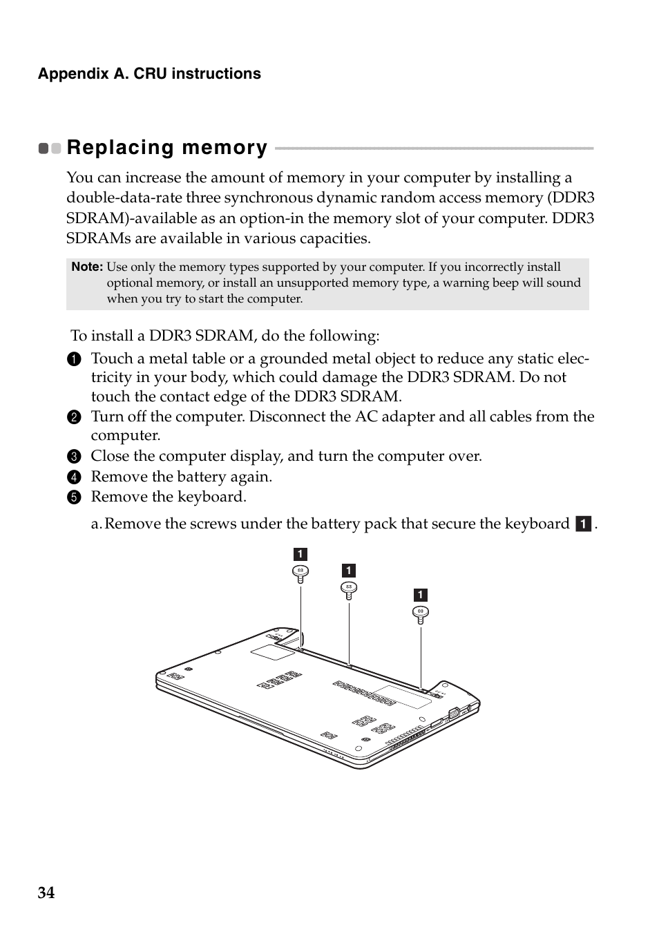 Replacing memory | Lenovo IdeaPad S205 User Manual | Page 38 / 46