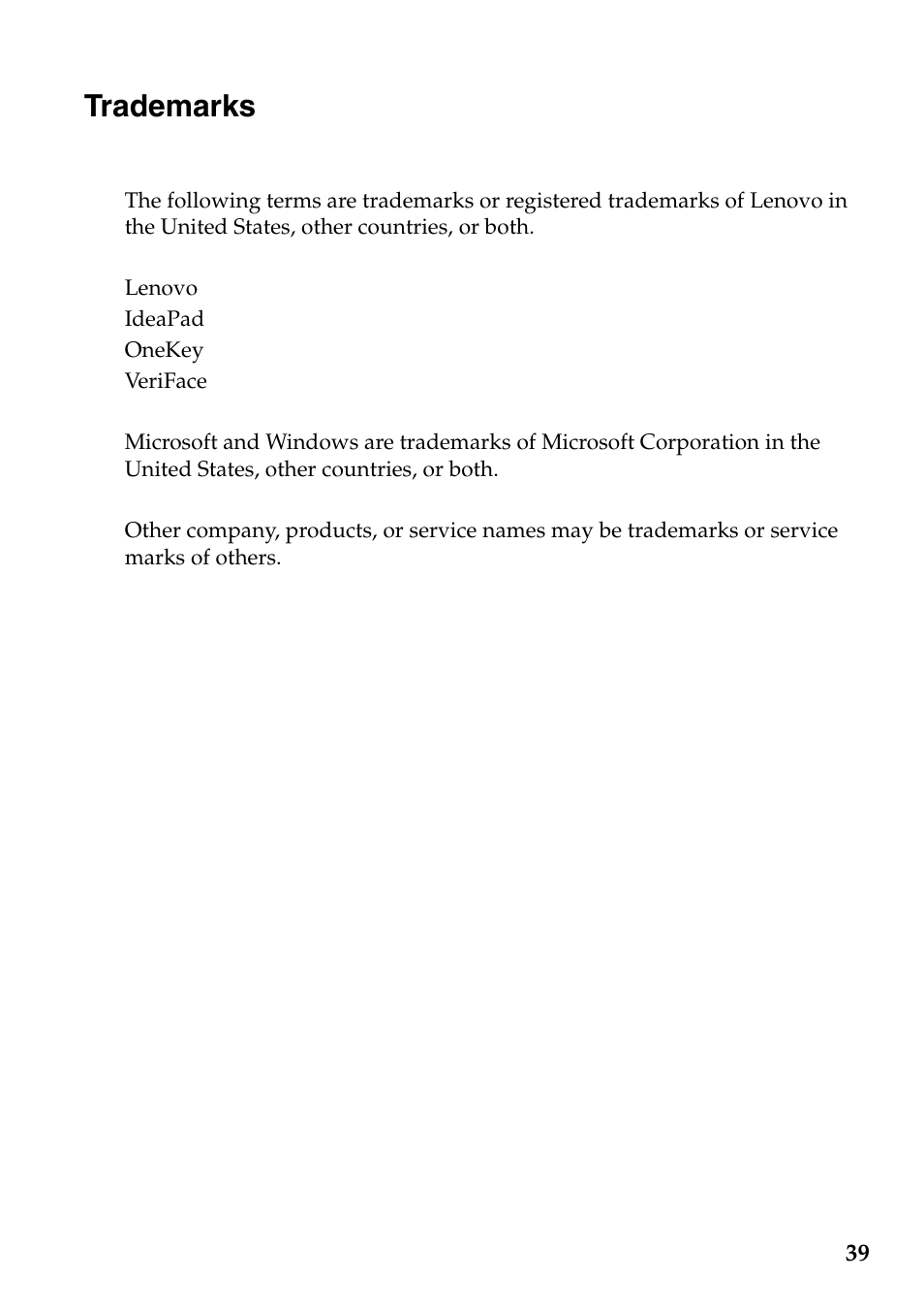 Trademarks | Lenovo IdeaPad S205 User Manual | Page 43 / 46