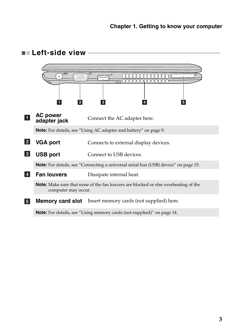 Left-side view | Lenovo IdeaPad S205 User Manual | Page 7 / 46
