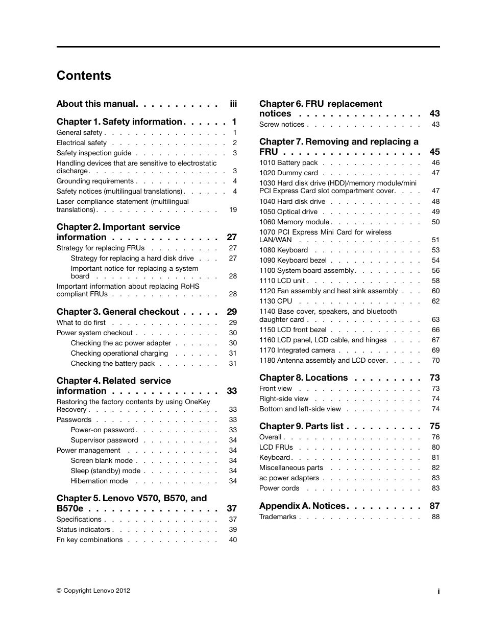 Lenovo V570 Notebook User Manual | Page 3 / 96