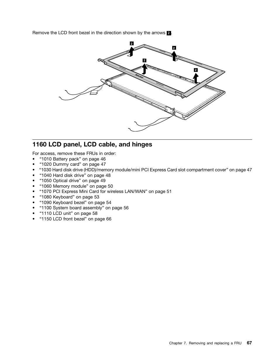 1160 lcd panel, lcd cable, and hinges | Lenovo V570 Notebook User Manual | Page 73 / 96