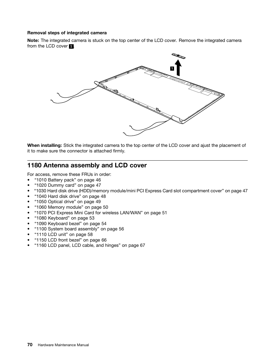 1180 antenna assembly and lcd cover | Lenovo V570 Notebook User Manual | Page 76 / 96