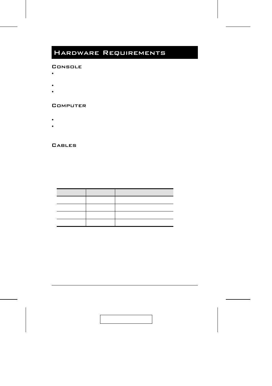 Hardware requirements, Console, Computer | Cables | ATEN CS-1754 CS-1758 User Manual | Page 9 / 55