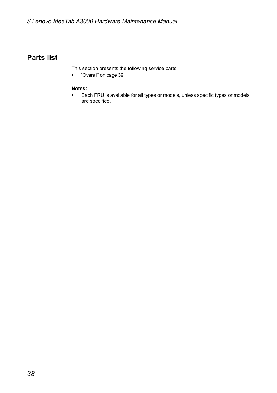 Parts list | Lenovo A3000 Tablet User Manual | Page 42 / 46