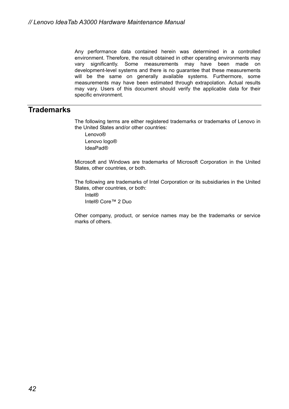 Trademarks | Lenovo A3000 Tablet User Manual | Page 46 / 46