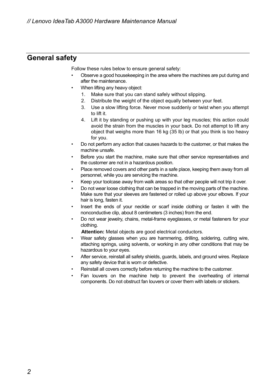 General safety | Lenovo A3000 Tablet User Manual | Page 6 / 46