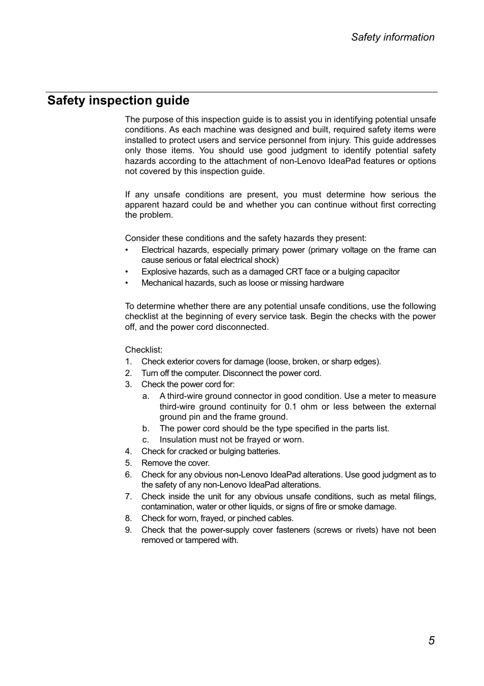 Safety inspection guide | Lenovo A3000 Tablet User Manual | Page 9 / 46