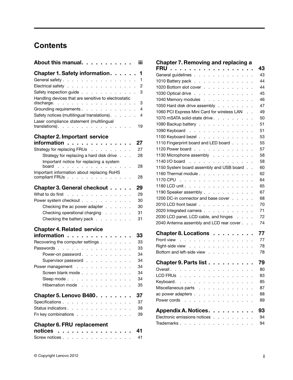 Lenovo B480 Notebook User Manual | Page 3 / 102