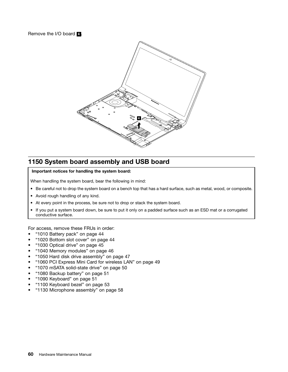 1150 system board assembly and usb board | Lenovo B480 Notebook User Manual | Page 66 / 102