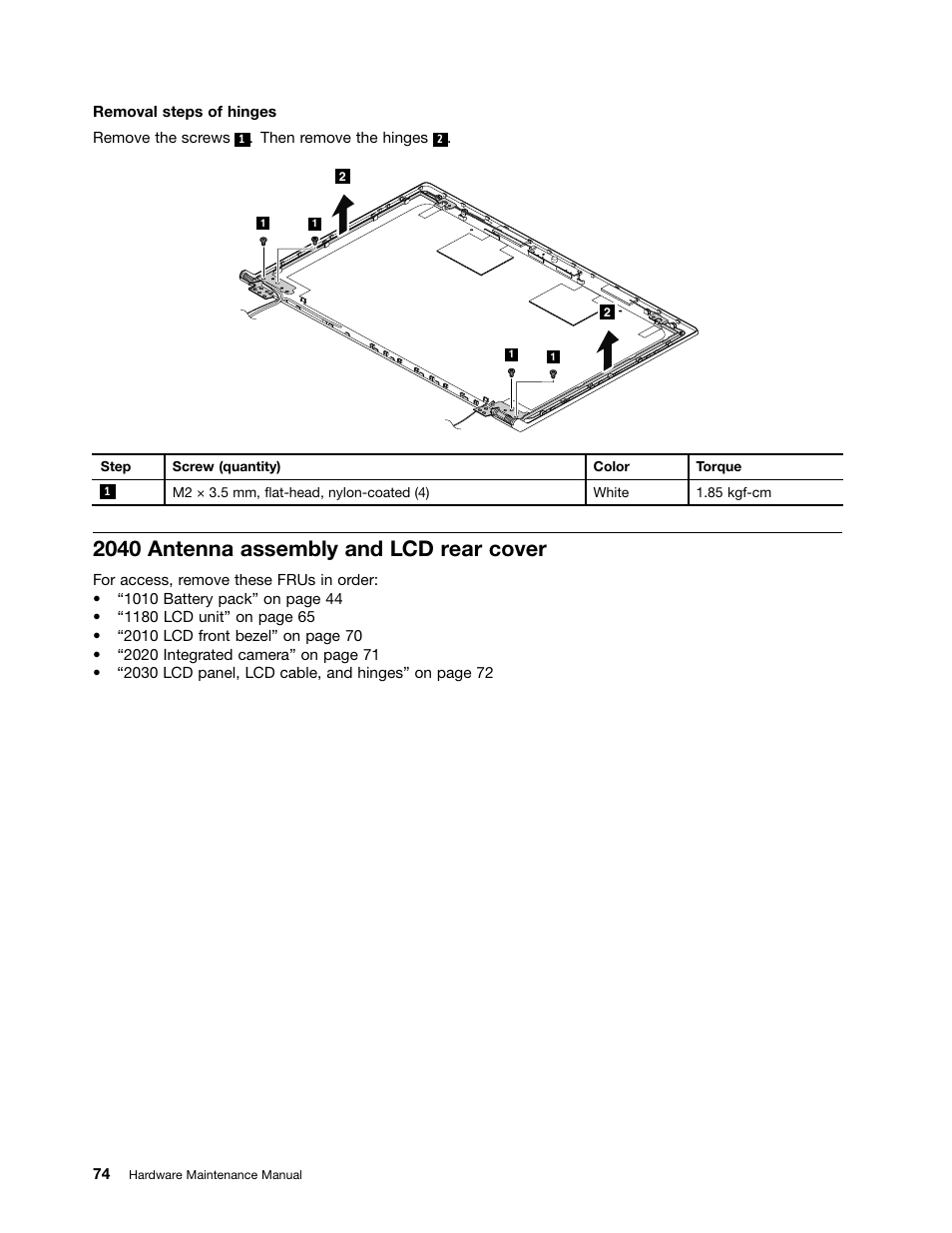 2040 antenna assembly and lcd rear cover | Lenovo B480 Notebook User Manual | Page 80 / 102