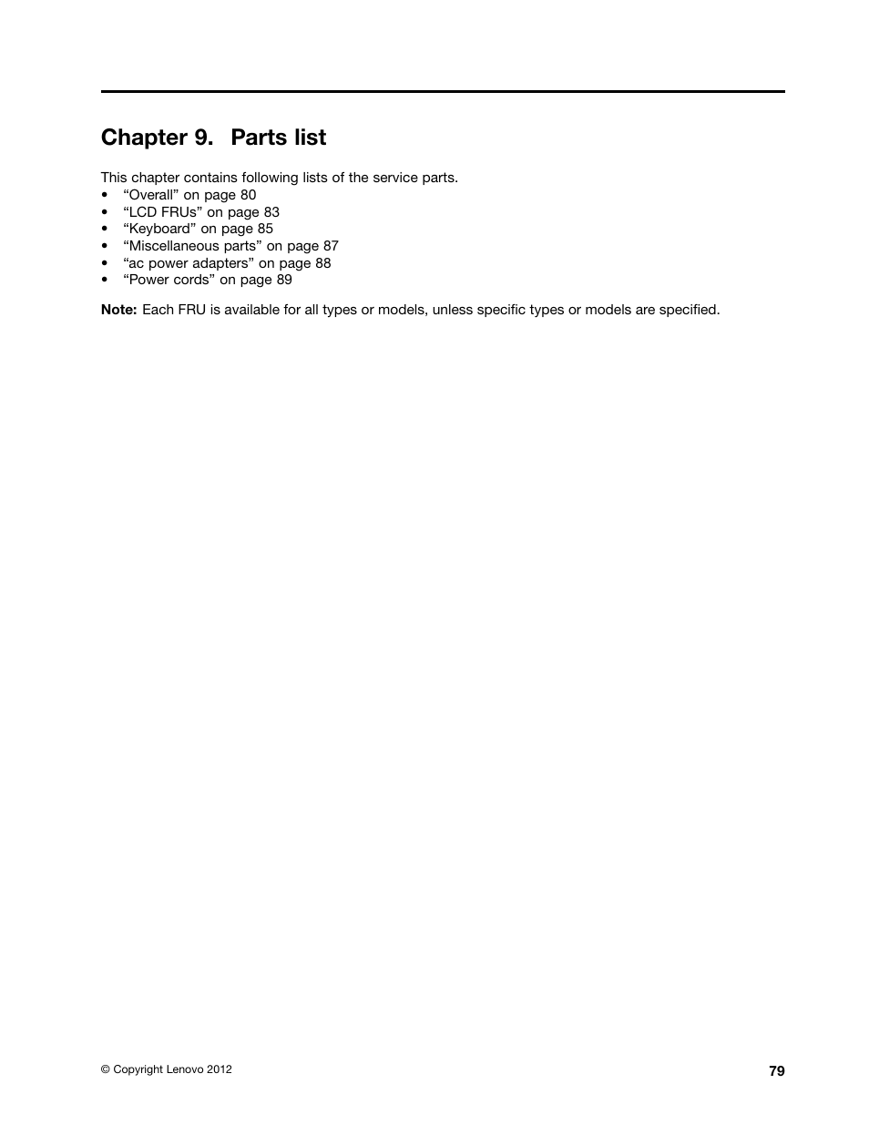 Chapter 9. parts list | Lenovo B480 Notebook User Manual | Page 85 / 102