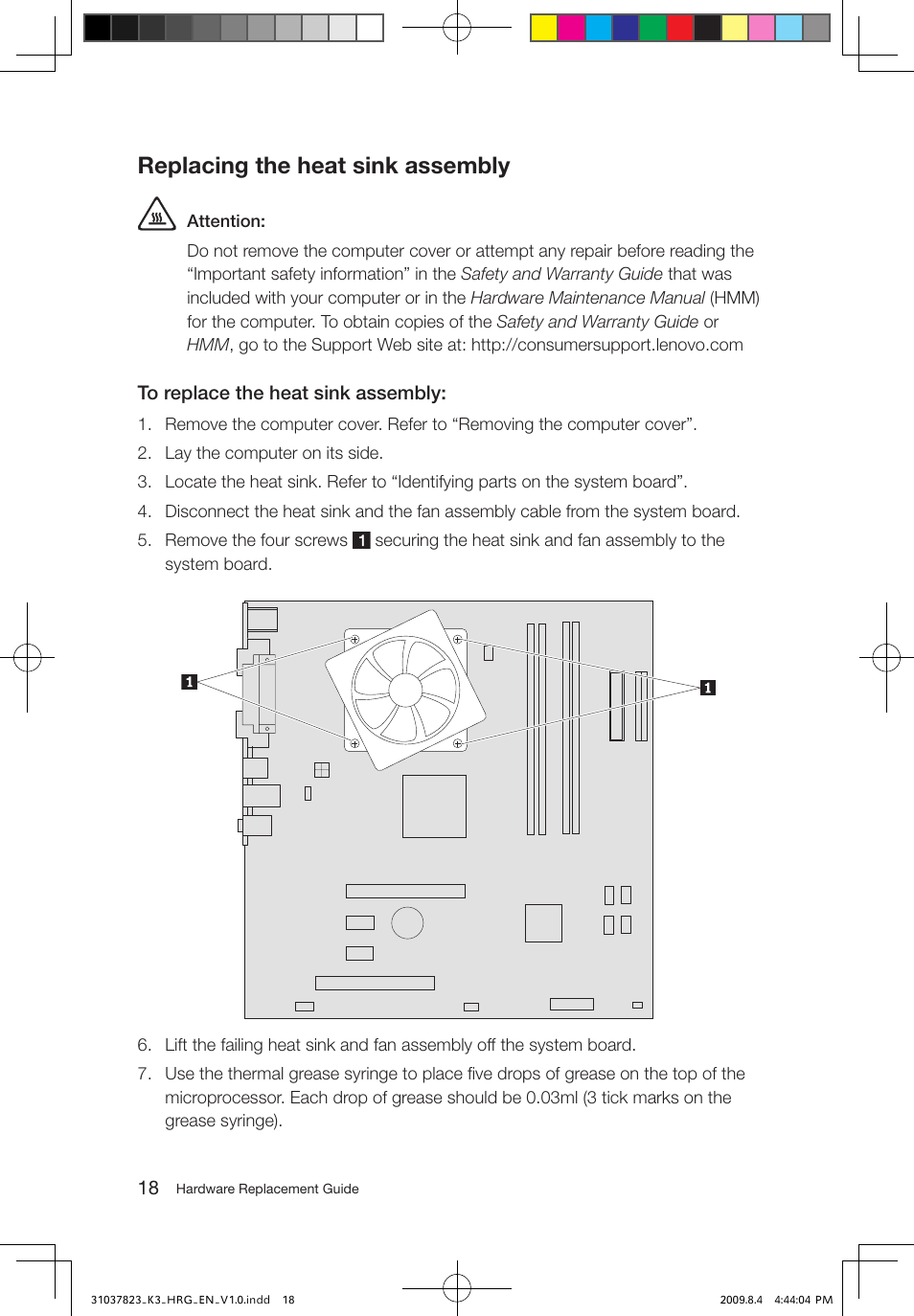 Replacing the heat sink assembly | Lenovo IdeaCentre K300 User Manual | Page 21 / 37