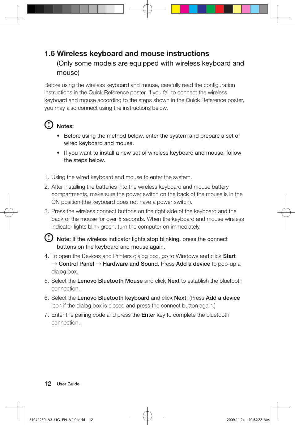 6 wireless keyboard and mouse instructions | Lenovo IdeaCentre A300 User Manual | Page 17 / 51