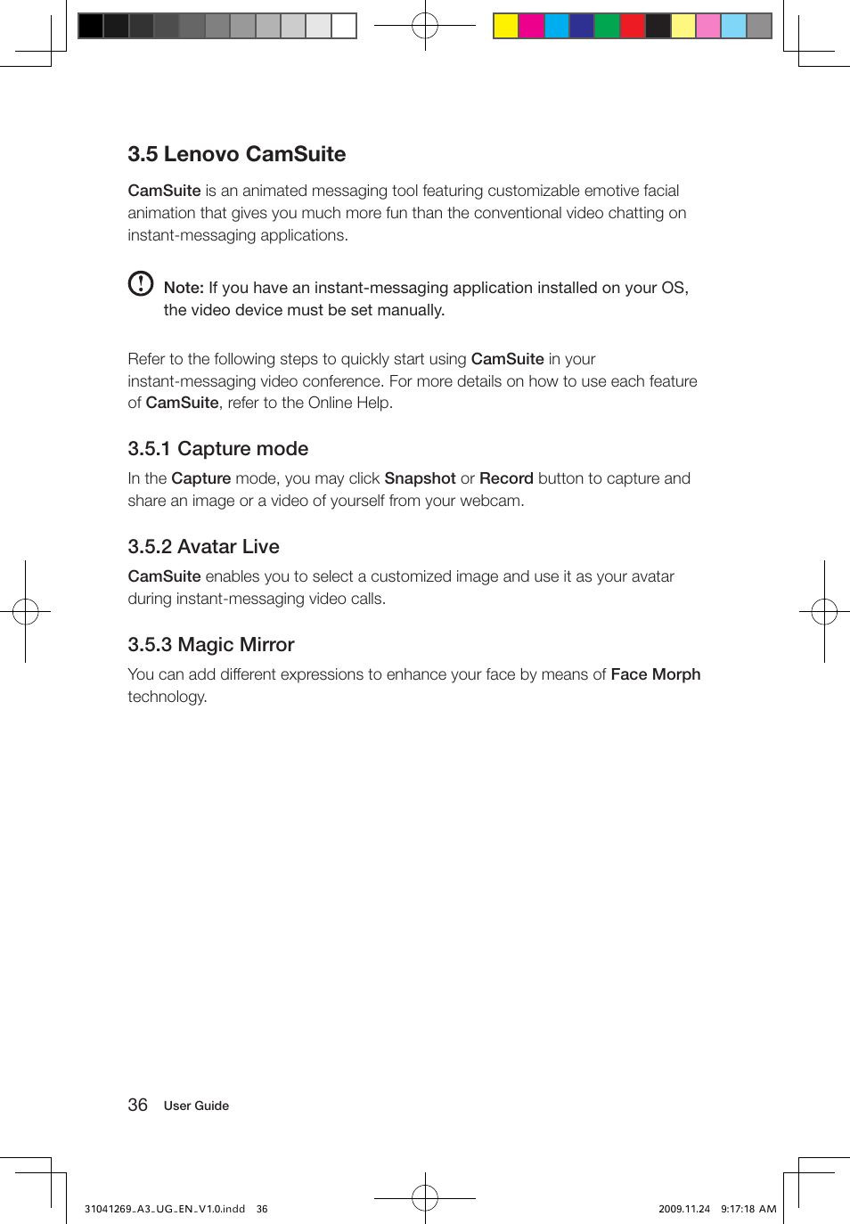 5 lenovo camsuite, 1 capture mode, 2 avatar live | 3 magic mirror | Lenovo IdeaCentre A300 User Manual | Page 41 / 51