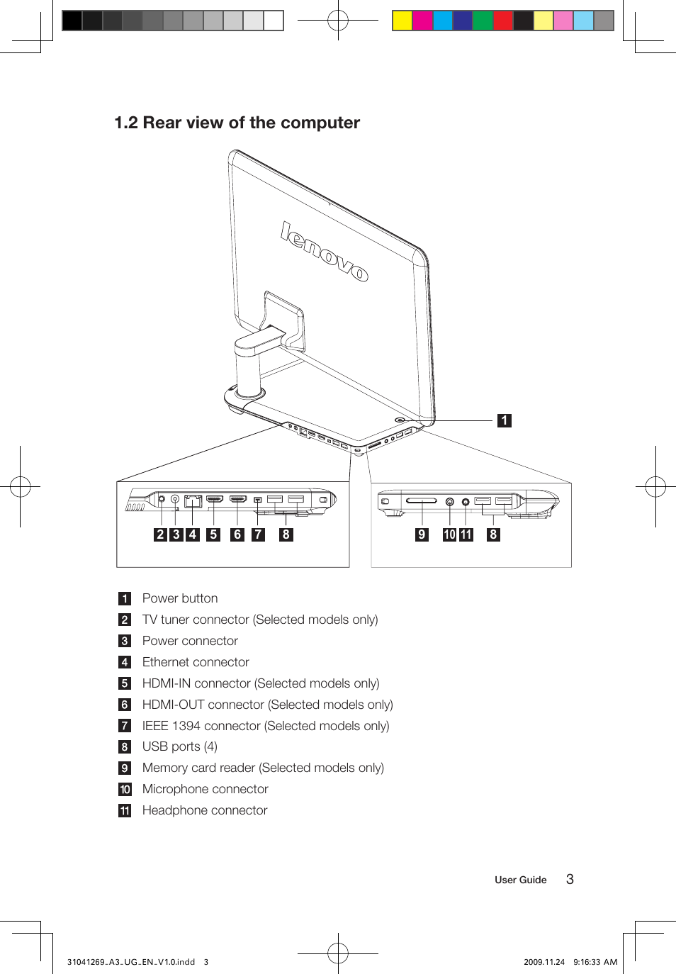 2 rear view of the computer | Lenovo IdeaCentre A300 User Manual | Page 8 / 51