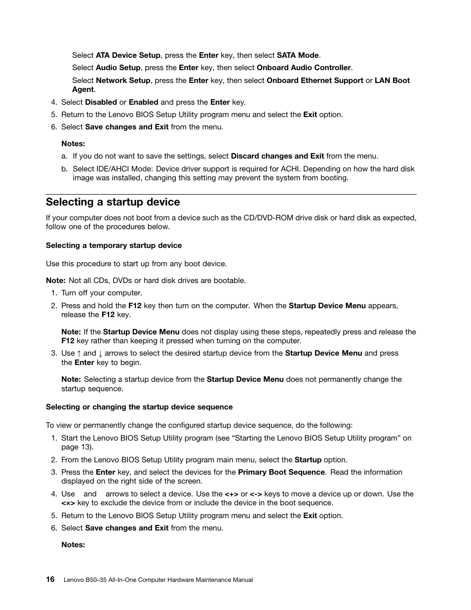 Selecting a startup device | Lenovo B50-35 All in One User Manual | Page 22 / 63