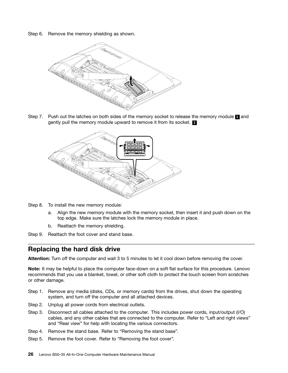 Replacing the hard disk drive | Lenovo B50-35 All in One User Manual | Page 32 / 63