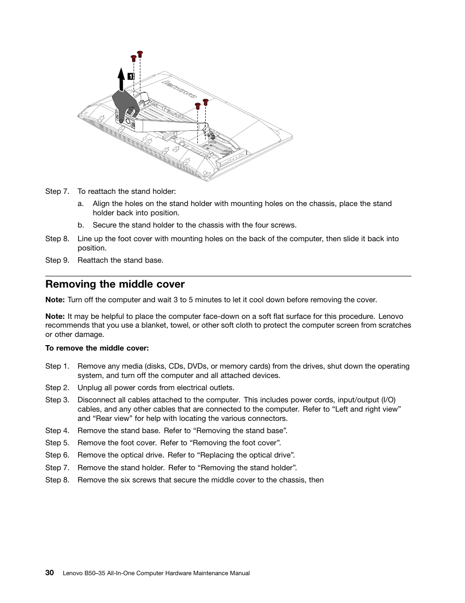 Removing the middle cover | Lenovo B50-35 All in One User Manual | Page 36 / 63
