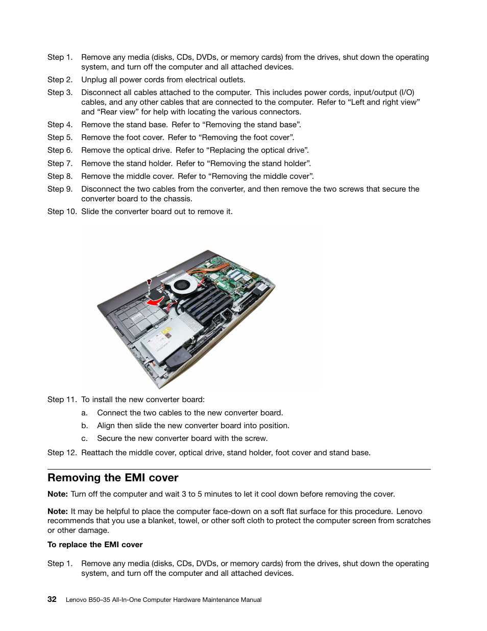 Removing the emi cover | Lenovo B50-35 All in One User Manual | Page 38 / 63