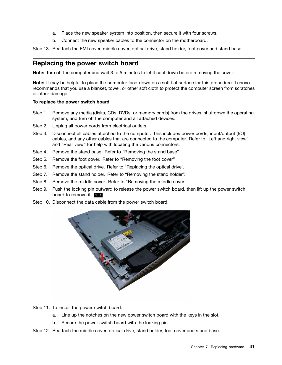 Replacing the power switch board | Lenovo B50-35 All in One User Manual | Page 47 / 63