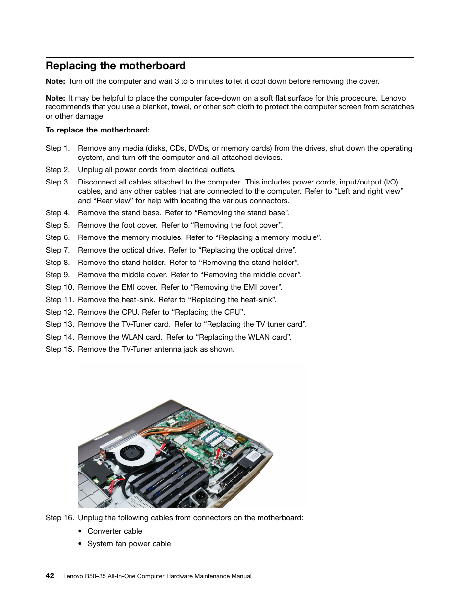 Replacing the motherboard | Lenovo B50-35 All in One User Manual | Page 48 / 63