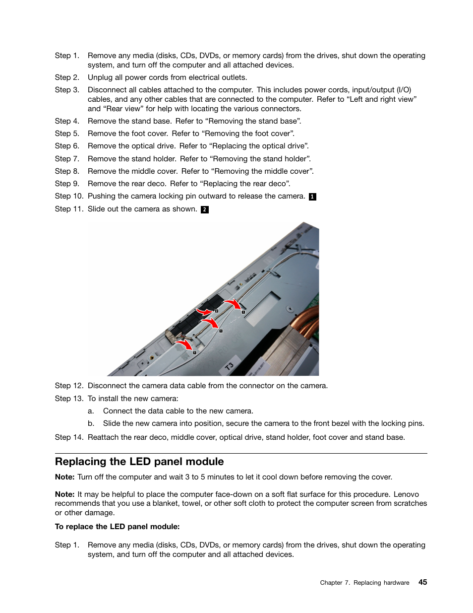Replacing the led panel module | Lenovo B50-35 All in One User Manual | Page 51 / 63