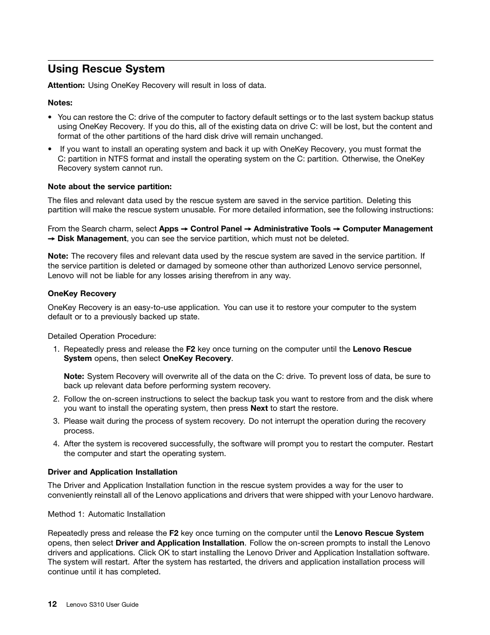 Using rescue system | Lenovo S310 All-in-One User Manual | Page 22 / 66