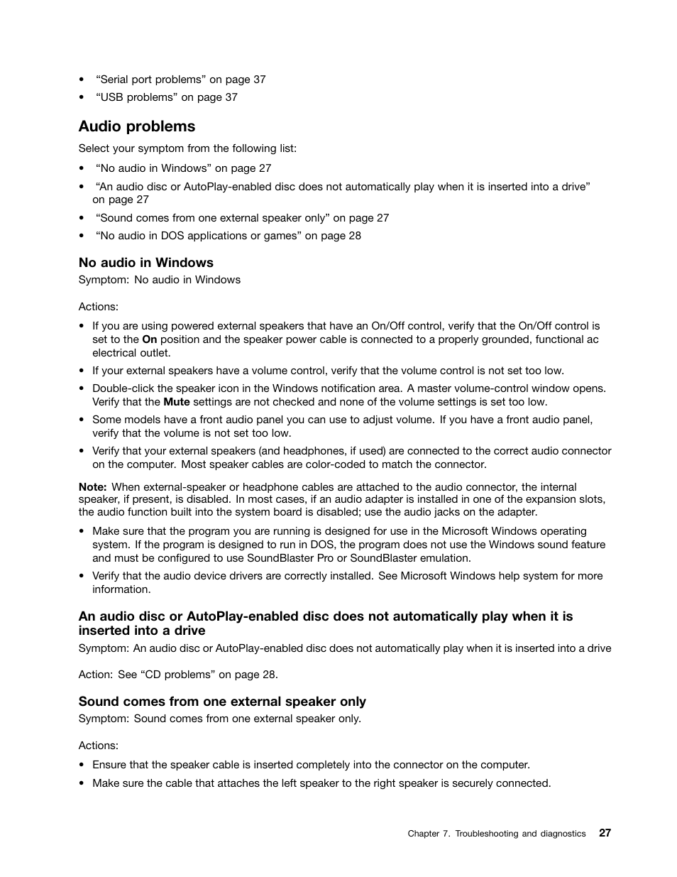 Audio problems | Lenovo S310 All-in-One User Manual | Page 37 / 66