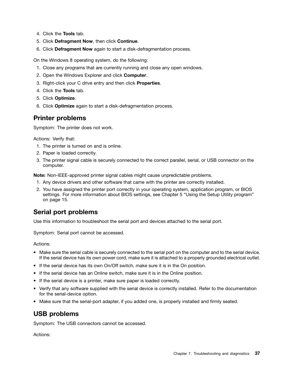 Printer problems, Serial port problems, Usb problems | Lenovo S310 All-in-One User Manual | Page 47 / 66