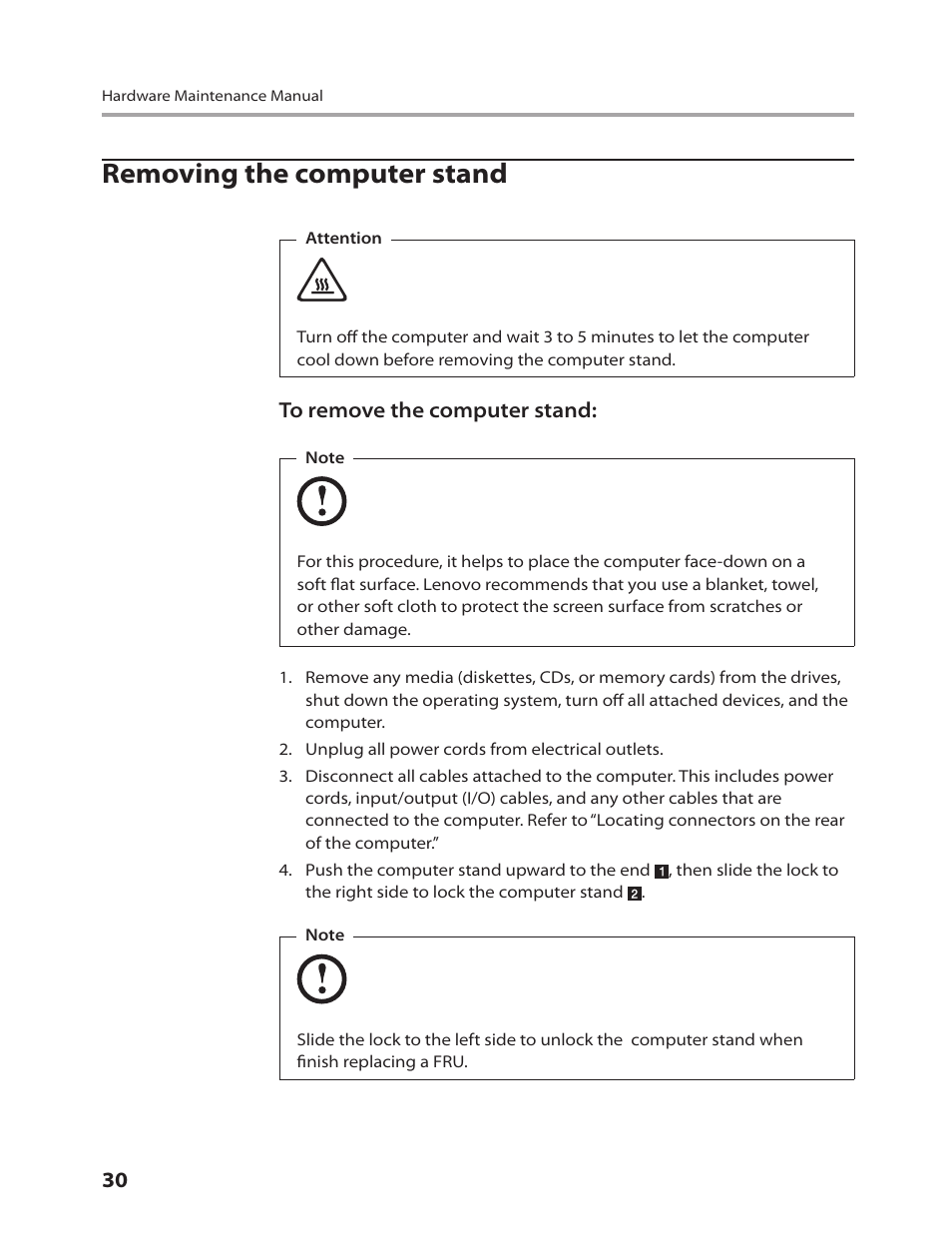 Removing the computer stand | Lenovo IdeaCentre B310 User Manual | Page 32 / 64