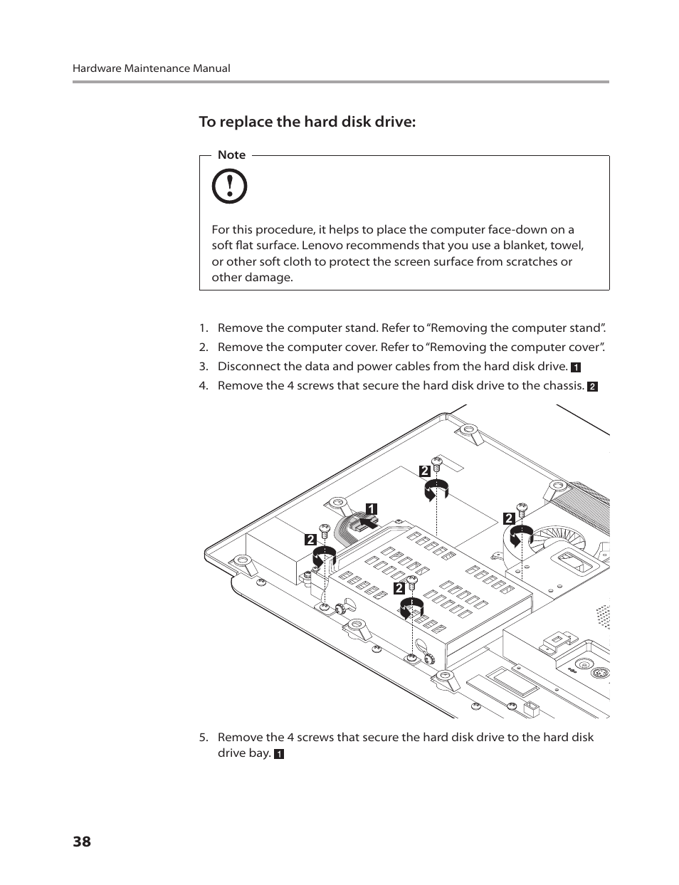38 to replace the hard disk drive | Lenovo IdeaCentre B310 User Manual | Page 40 / 64