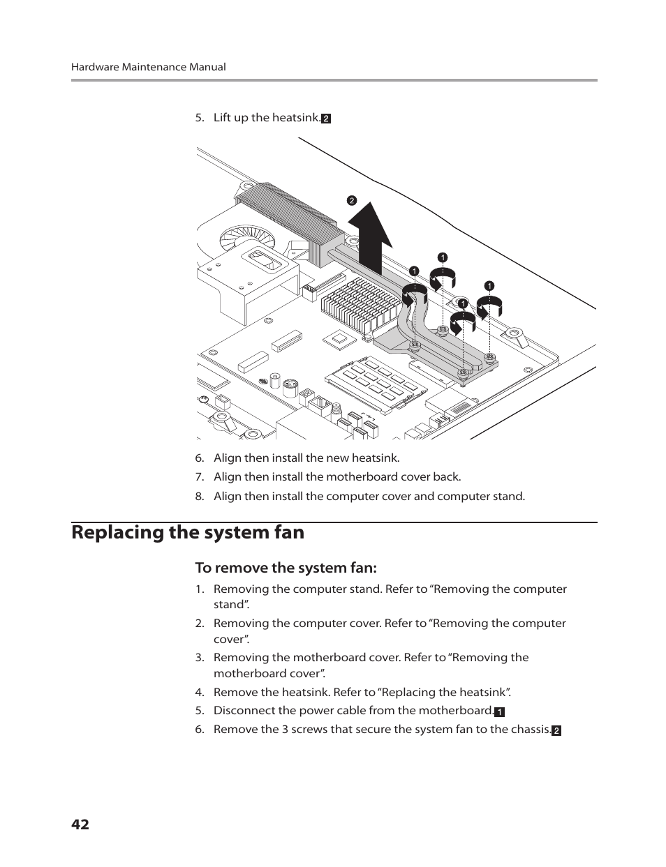 Replacing the system fan | Lenovo IdeaCentre B310 User Manual | Page 44 / 64