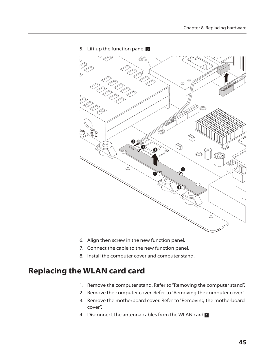 Replacing the wlan card card | Lenovo IdeaCentre B310 User Manual | Page 47 / 64