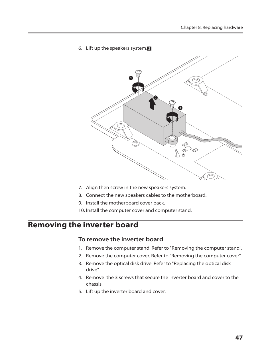 Removing the inverter board | Lenovo IdeaCentre B310 User Manual | Page 49 / 64