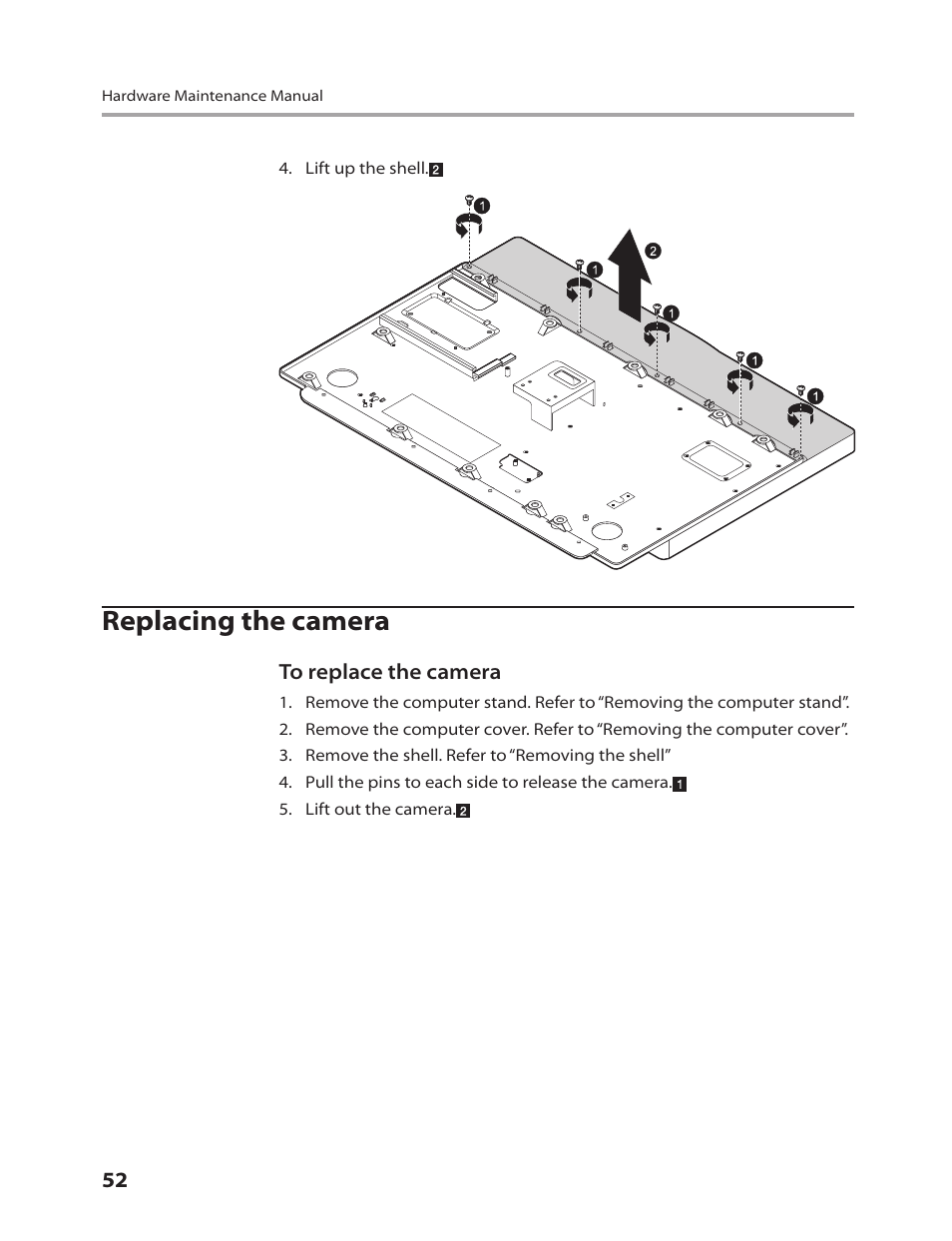 Replacing the camera | Lenovo IdeaCentre B310 User Manual | Page 54 / 64