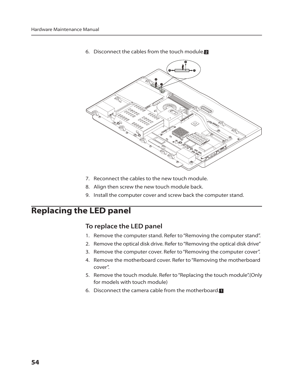 Replacing the led panel | Lenovo IdeaCentre B310 User Manual | Page 56 / 64