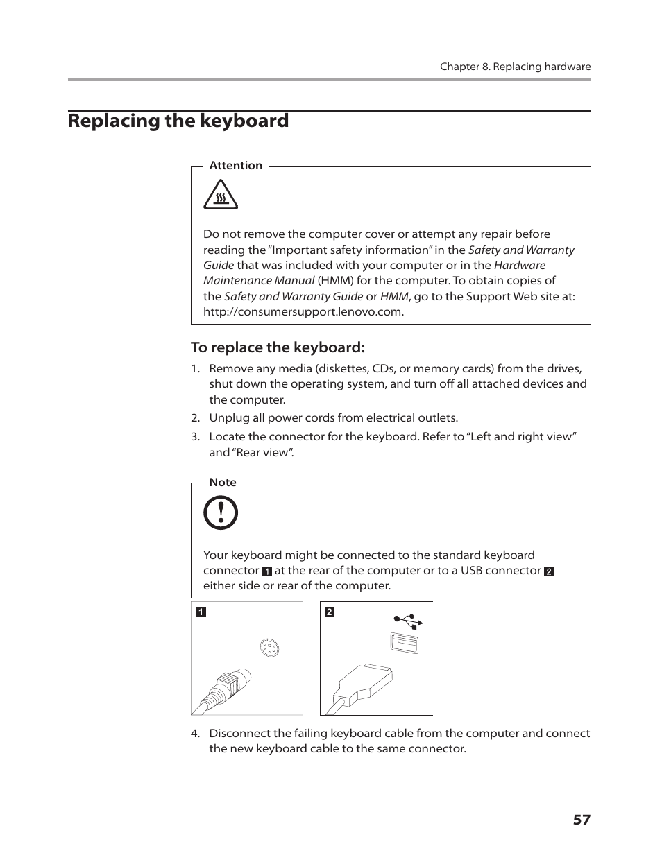 Replacing the keyboard | Lenovo IdeaCentre B310 User Manual | Page 59 / 64