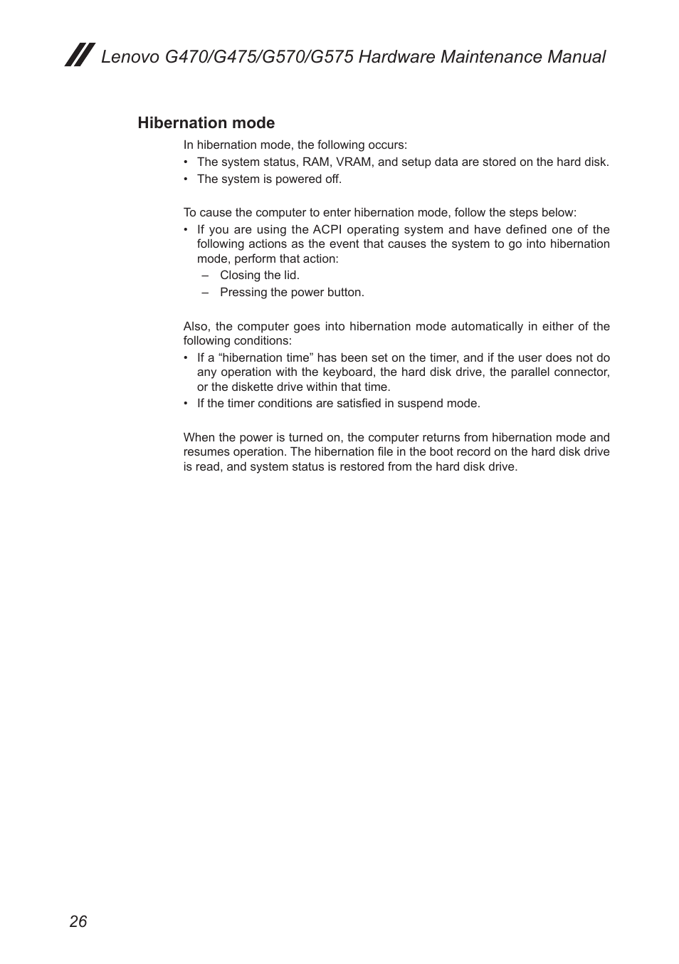 Hibernation mode | Lenovo G475 Notebook User Manual | Page 30 / 94