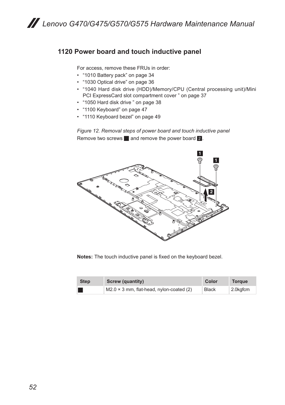 1120 power board and touch inductive panel, 1120 power board and touch inductive, Panel | Lenovo G475 Notebook User Manual | Page 56 / 94